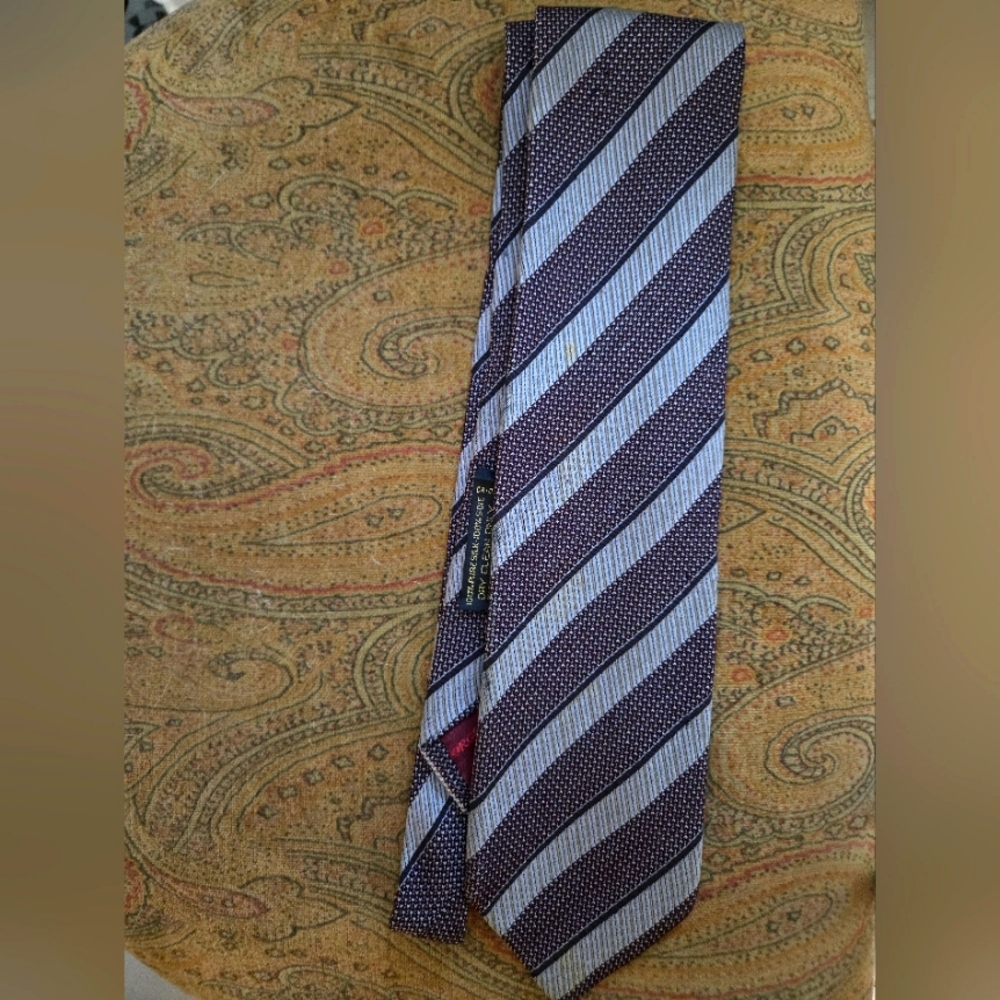 Georgio Armani Italian Grey/Brown Classic Diagonal Stripe 100% Pure Silk Tie